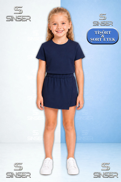 SS SİNSER Team Girl's Plain Unprinted Short Sleeve T-Shirt Shorts Skirt