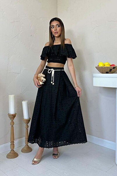 Maxi modena مجموعة تنورة بلوزة جيبيلي سوداء
