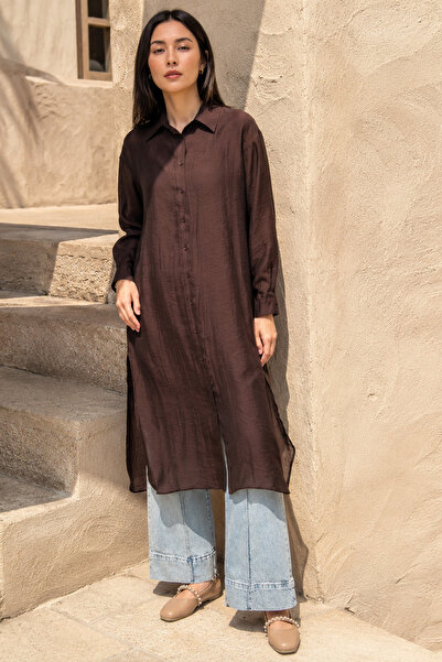 Ceremony Buttoned Front Long Tunic 158 Brown