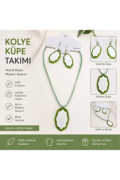 ELUNE İSTANBUL &Milano Green and White Design Necklace and Earring Set – Mode...