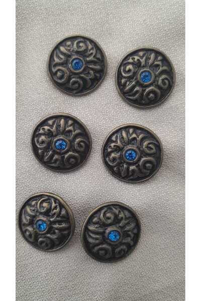 ILCARE Antique Sari Plated Stone Metal Button 23 mm 6 Pieces