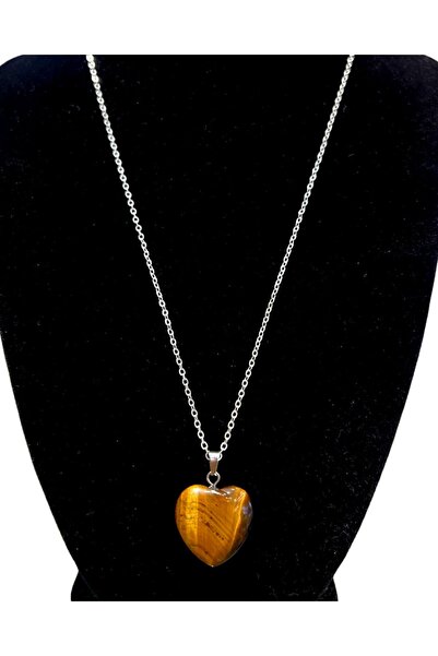 Zodyak Doğal Taş Tiger Eye Heart Pendant