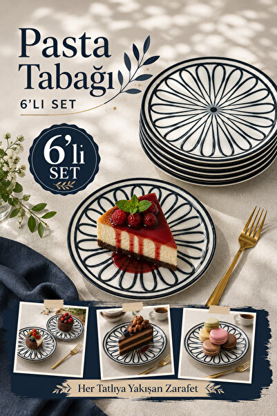 Tulu 6'lı Porselen Pasta Tabağı Makinede Yıkana Bilir