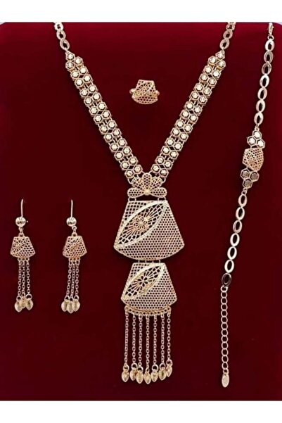ROAISS Elegant Gold-Color 4-Piece Jewelry Set - Necklace, Bracelet, Earrings,...