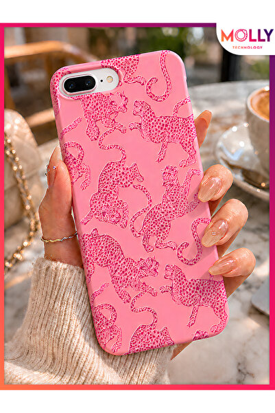 Molly iPhone 7 PLUS İçin Pink Predator Desenli İçi Kadife Silikon Kılıf
