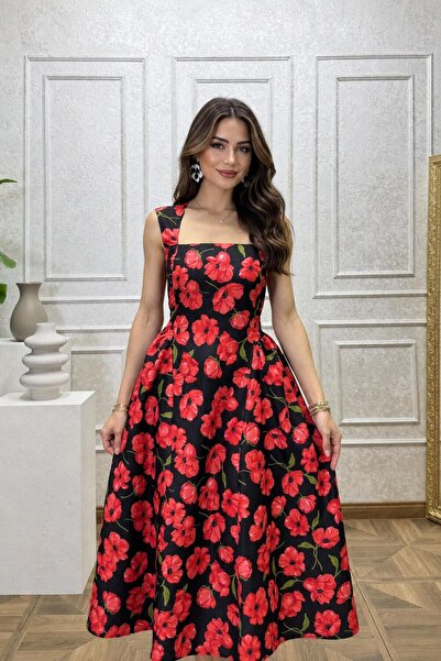 Moda Banuş Poppy Flower Patterned Dress