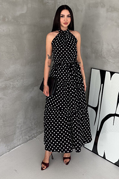 Noa&Noa Women's Polka Dot Halter Neck Belted Maxi Dress