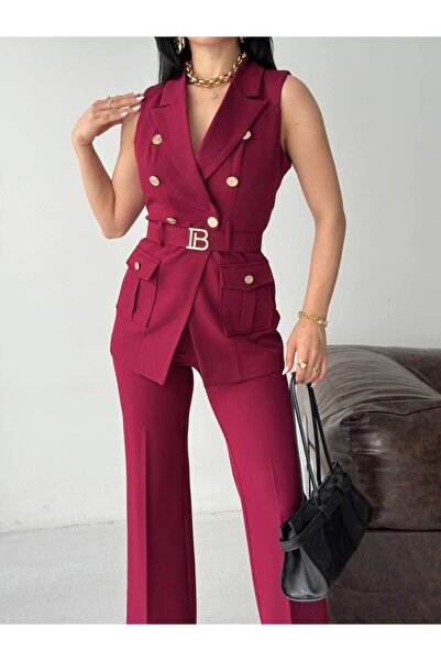 buqre's moda B Belt Detailed Gold Buttoned Vest Trousers Blazer Suit