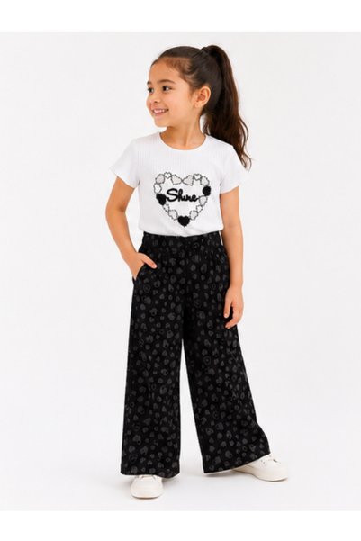 trikomode Set de top și pantaloni pentru fete cu broderie în formă de inimă