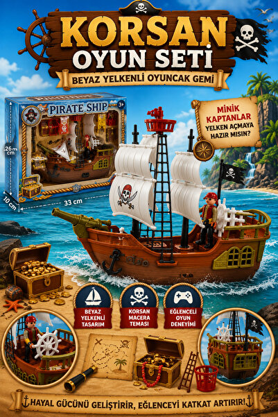 Tamsena Store Korsan Gemisi Oyun Seti Beyaz Yelkenli Oyuncak Gemi ve Aksesuar...