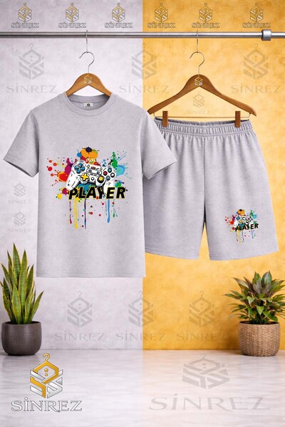 SİNREZ Tricou cu imprimeu colorat GAME ON PLAYER pentru copii - Set pantaloni...