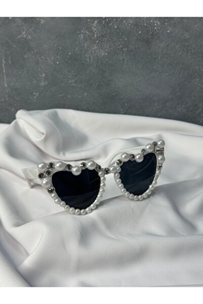 Limelia Heart Formed Bridal Wedding Sunglasses with Pearls and Stones Party A...