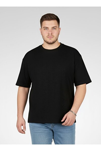 Rhyme Men Crew Neck Textured Short Sleeve T-Shirt, Black