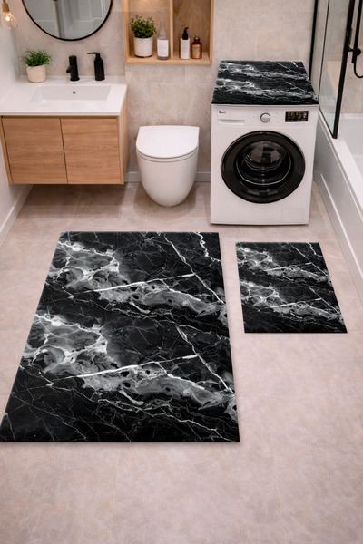 Getcarpet Set de 3 covorașe de baie cu bază anti-alunecare și imprimeu digita...
