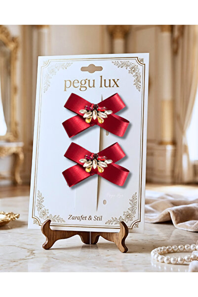 pegu baby collection Set de 2 agrafe de păr cu panglică roșie din satin, cu c...