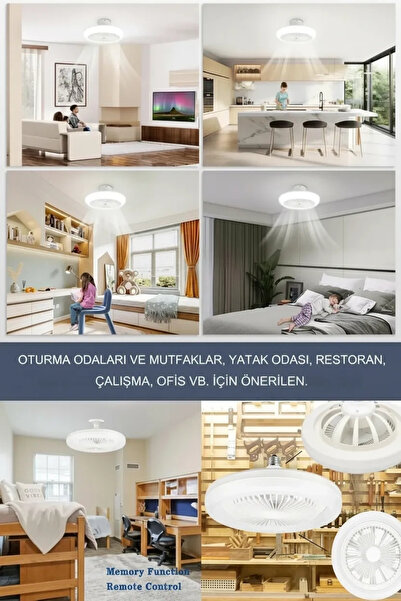 Epilons E27 Duylu Kumandalı Tavan Vantilatörlü LED Lamba 3 Hız ve Renk Ayarlı...