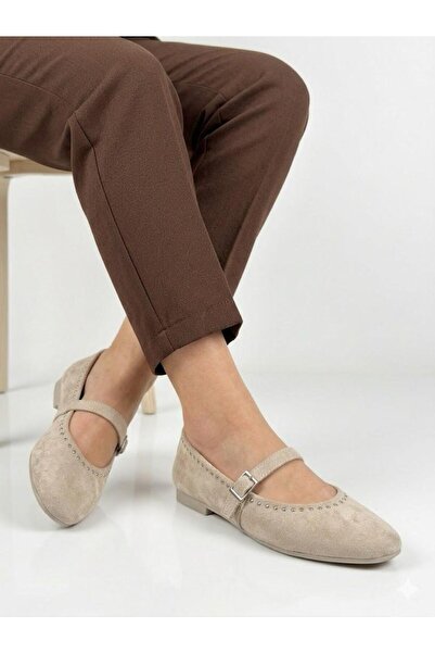 Lütfi Women's Beige Single Strap Soft Sole Stylish Comfortable Daily Ballet S...