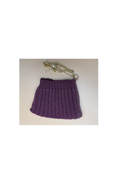 CHIC Bordo Silvery Macrome Hand-Knitted Lining Gold Chain Charm Ankle Bag