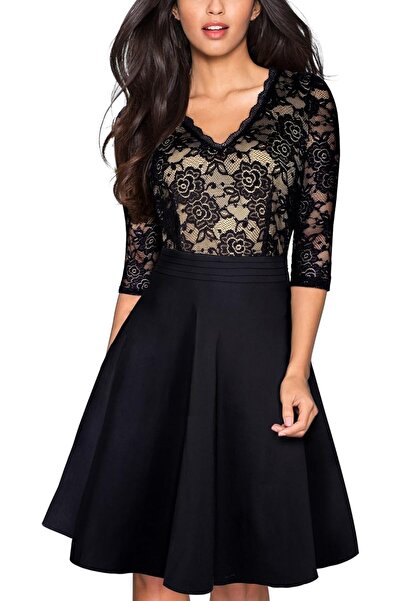 Homeyee A062 Vintage cocktail dress 3/4 sleeve floral lace embroidery floral ...