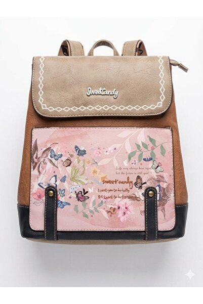 Sweet Candy Backpack with Butterfly Design and Back Pocket Women