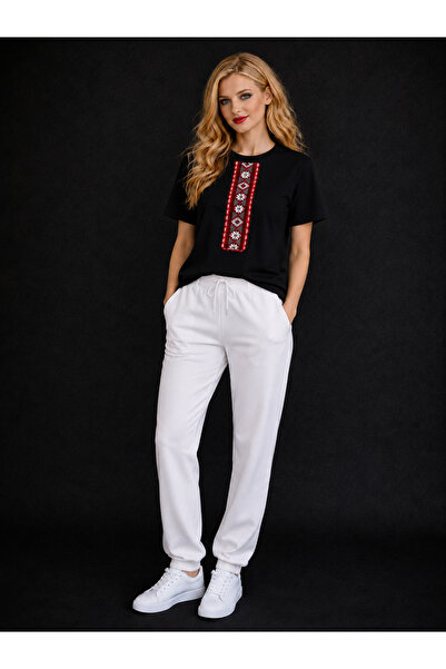 VODEXA Tricou oversize pentru femei RED LINE imprimat 100% bumbac, croială co...