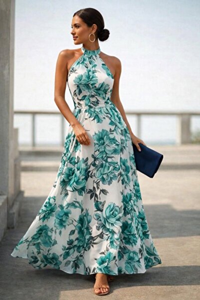 Wear Up فستان نسائي طويل من قماش السوبر جيرسيه بتصميم يناسب الكتفين مكشوفين و...