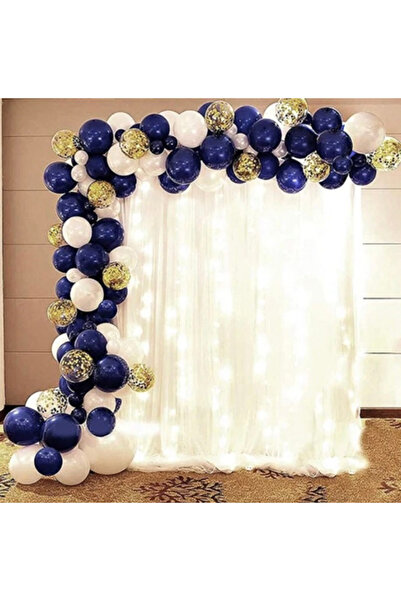 Partihane White Night Blue Gold Confetti Balloon Chain Set 5m