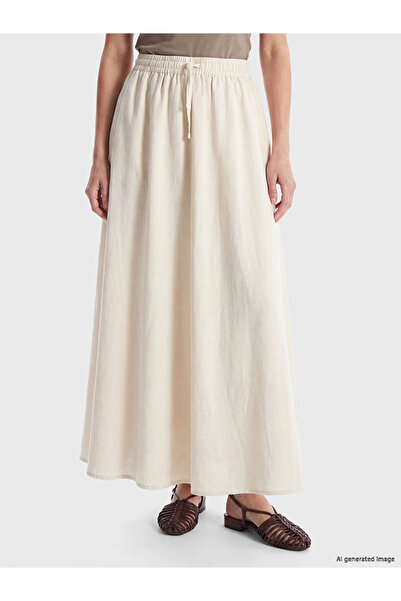 LC Waikiki Elastic Waist Linen Blend Flared Skirt