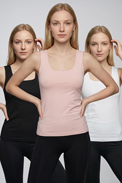 fevien Women's 3-Piece Set Cotton Flexible Thick Strap U-Neck Basic Undershir...