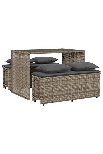 vidaxl Set mobilier de grădină cu perne, 3 piese, gri, poliratan