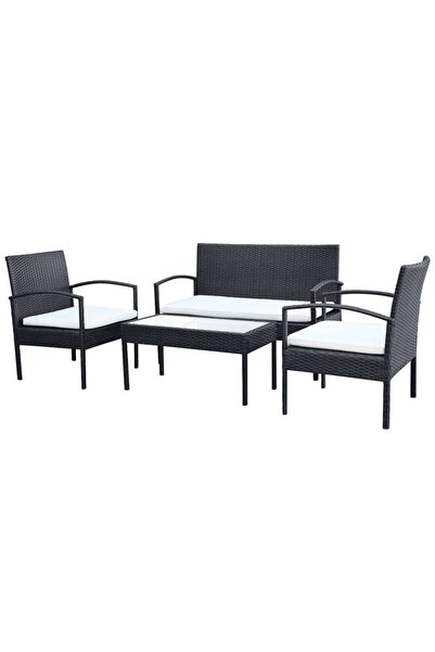 vidaxl Set mobilier de grădină cu perne, 4 piese, negru, poliratan