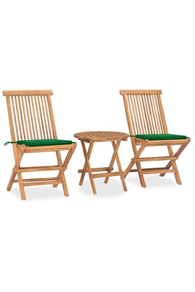 vidaxl Set mobilier exterior pliabil cu perne, 3 piese, lemn masiv tec