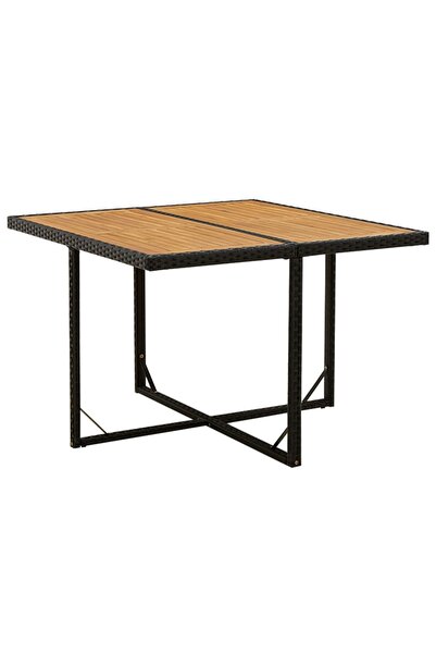 vidaxl Garden table, black, 109x107x74 cm, polyrattan and acacia wood