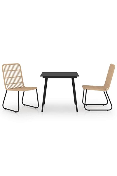 vidaxl Set mobilier de exterior, 3 piese, poliratan și sticlă