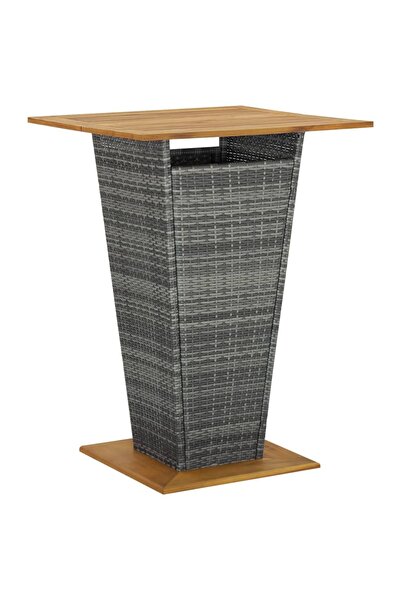 vidaxl Bar table, grey, 80x80x110 cm, poly rattan/solid acacia wood