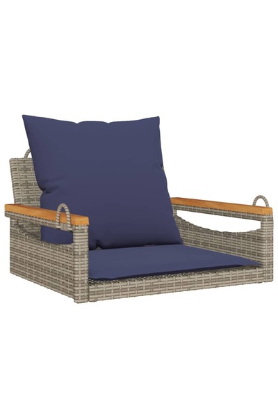vidaxl Rocking bench with cushions, grey, 63x62x40 cm, polyrattan