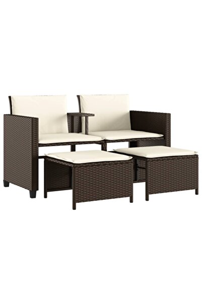 vidaxl 2-seater garden sofa with table and chairs brown polyrattan