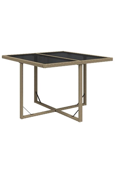 vidaxl Garden table, beige, 109x107x74 cm, polyrattan and glass