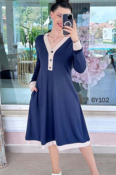 İnce Topuk Button Detail Modal Dress 6Y102