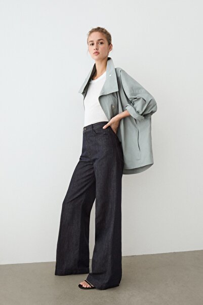Massimo Dutti Yüksek bel palazzo denim pantolon total look