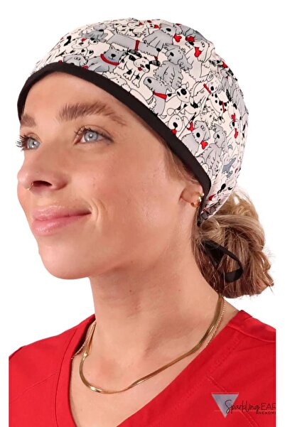 Other Playful Puppies Surgical Scrub Cap with Black Ties, Unisex, Multicolor ...