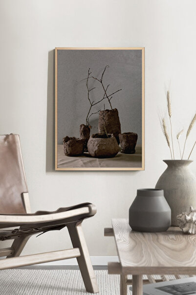 Muyika Design Duvar Tablosu Dekoratif Ahşap Çerçeveli Wabi-Sabi Stil Geometri...