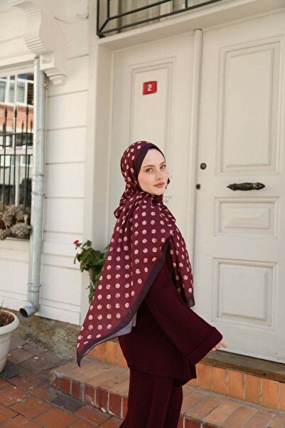 Hint İpek Lara Polka Dot Patterned Shawl Burgundy