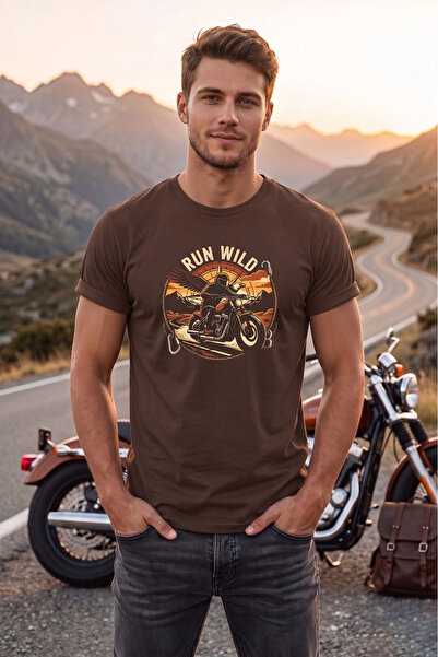 remonz Tricou pentru bărbați cu imprimeu Run Wild Motorcycle, design retro vi...