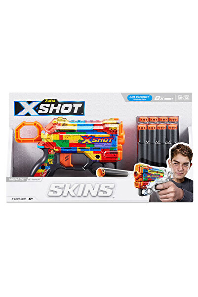 X-Shot Blaster with 8 darts, X-Shot, Excel Skins Menace, Striper, 36515N