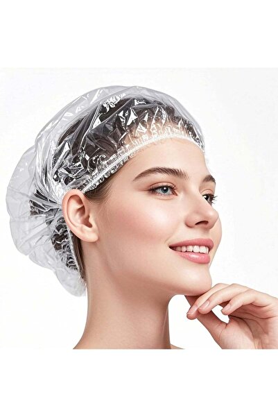 Chabeia 50 PCS Disposable Shower Caps, Plastic Clear Hair Cap, Large Thick Wa...