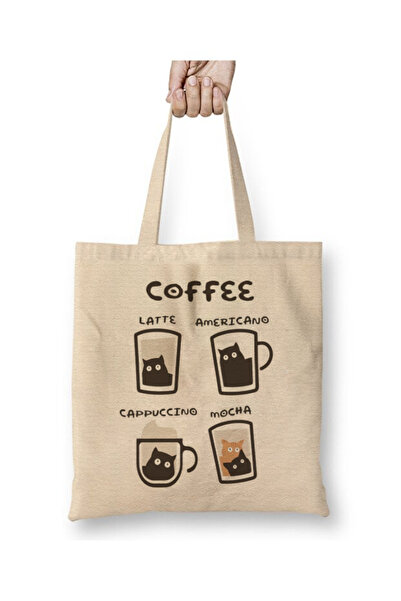 Toyaso Coffee Cat Cat Coffee White Cloth Bag Long Handle Shopping Bag Beach Bag
