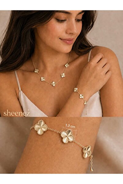 sheenez Şans Zincir Gold Kadın Çelik Bileklik Kolye Takım(ebat 1.3 cm)(14K re...