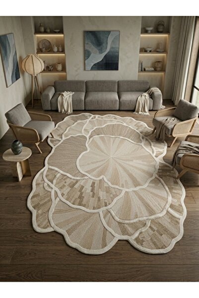 Rugs Modern Halı sdtttt Krem Renkli Modern Organik Formlu Pastel Minimalist D...