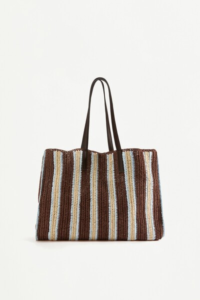 LEFTIES Doğal görünümlü çizgili shopper çanta